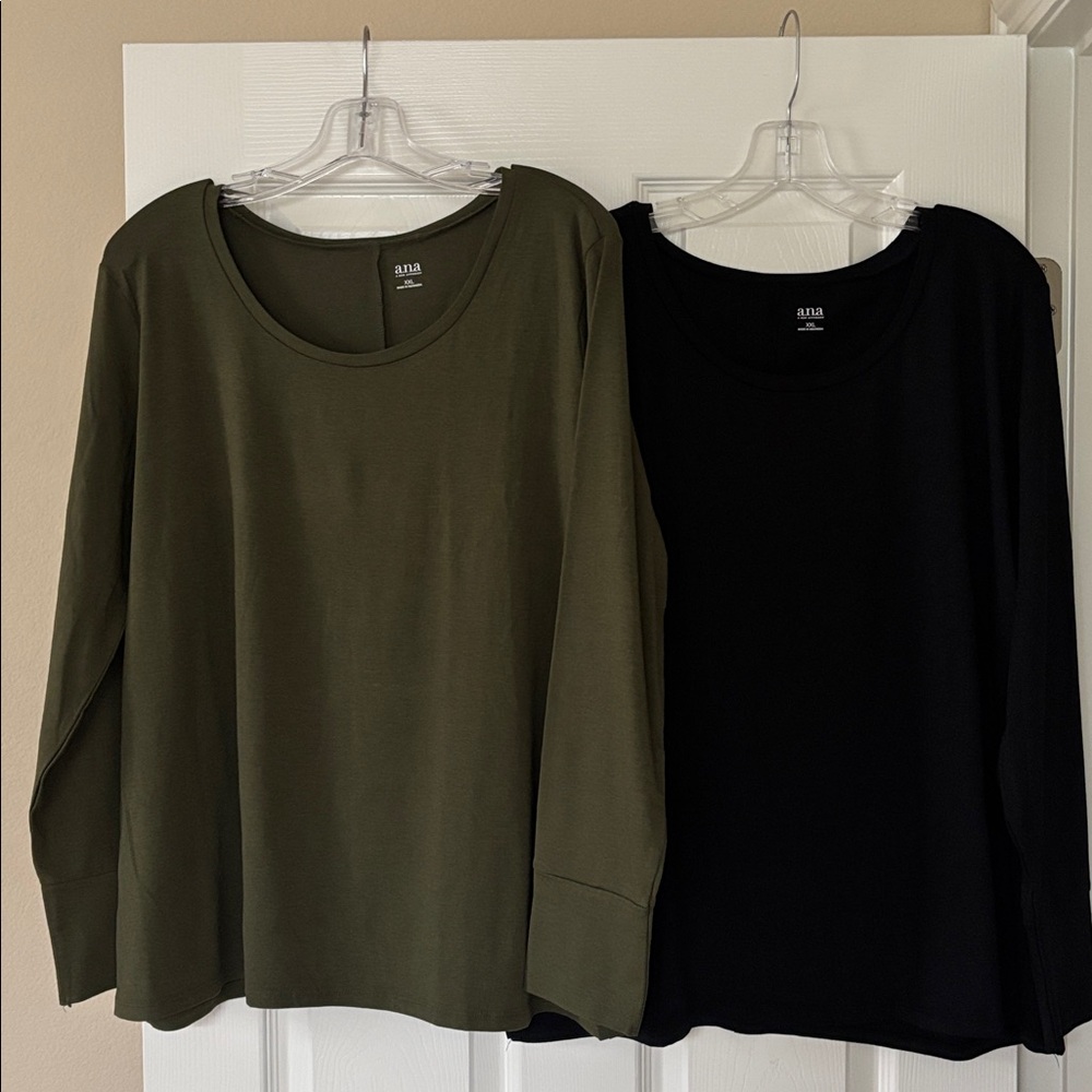 a.n.a Olive Green and Black Long Sleeve Tops- Set of Two